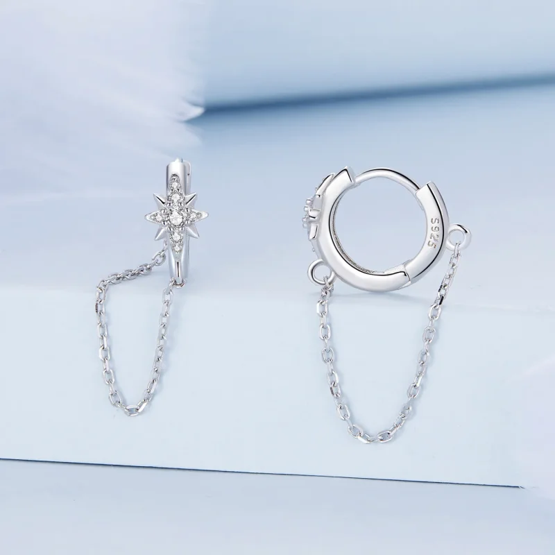 (image for) Pandora Style Mans Star Hoop Earrings - BSE699 - View 2