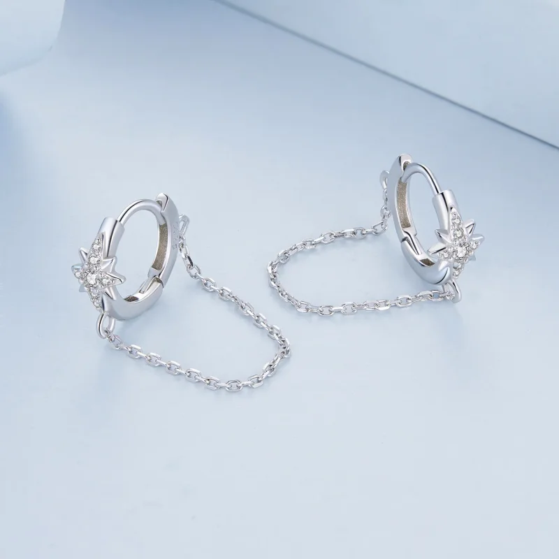 (image for) Pandora Style Mans Star Hoop Earrings - BSE699 - View 3