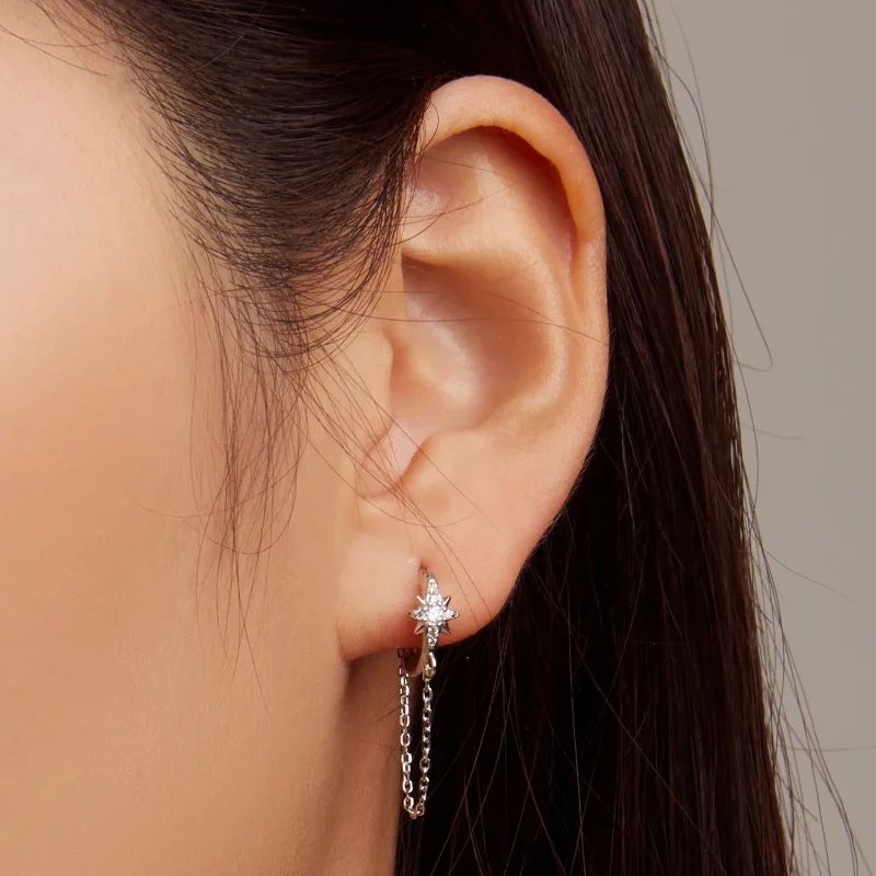 (image for) Pandora Style Mans Star Hoop Earrings - BSE699 - View 5