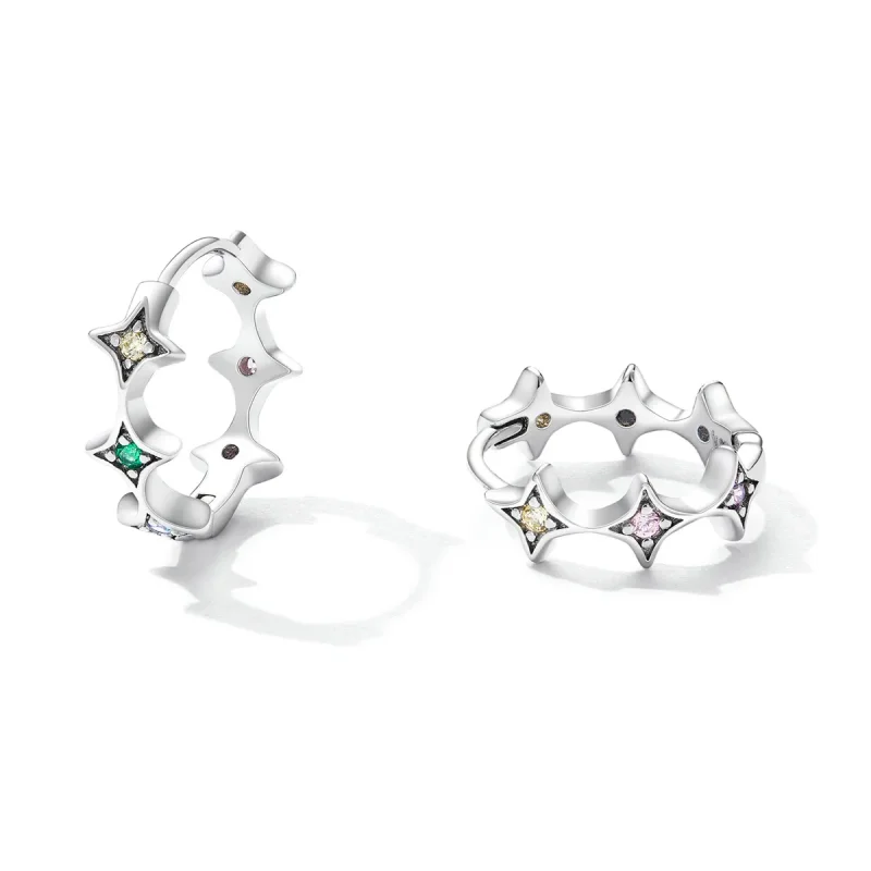 (image for) Pandora Style Mans Star Hoop Earrings - SCE1389 - View 2