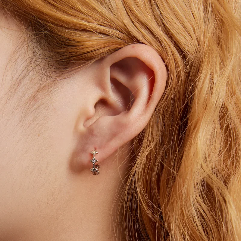 (image for) Pandora Style Mans Star Hoop Earrings - SCE1389 - View 5