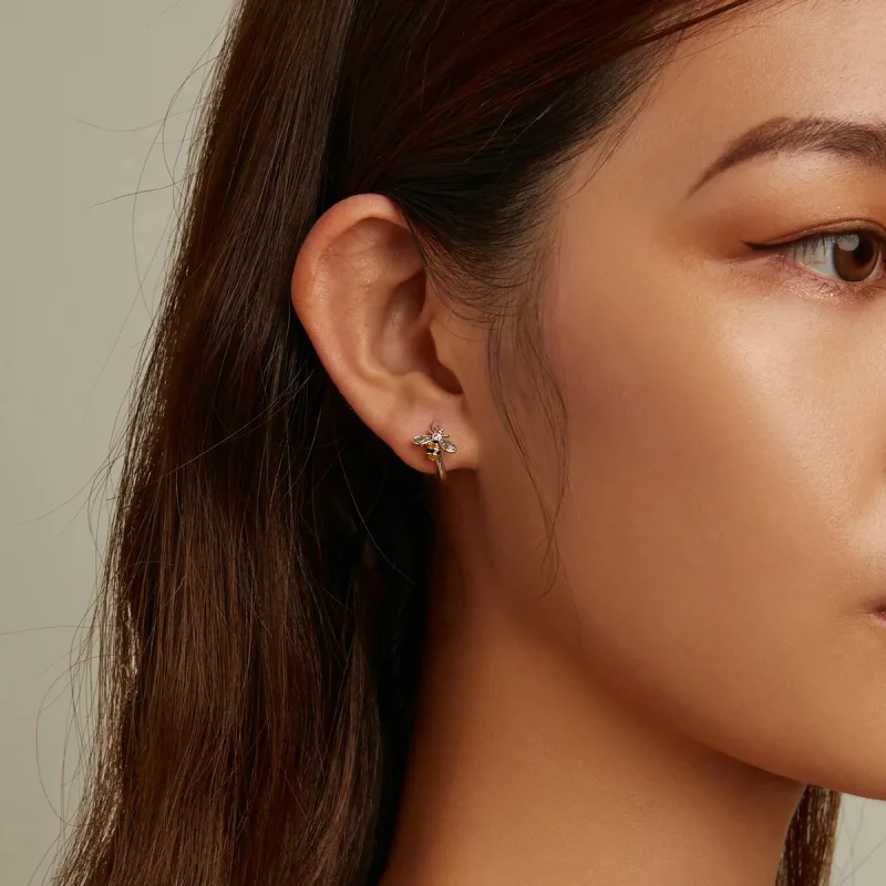 (image for) Pandora Style Mini Bee Hoop Earrings - SCE1337 - View 5