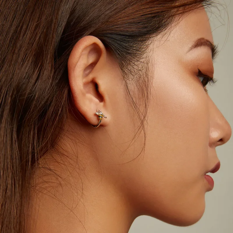 (image for) Pandora Style Mini Bee Hoop Earrings - SCE1337 - View 6
