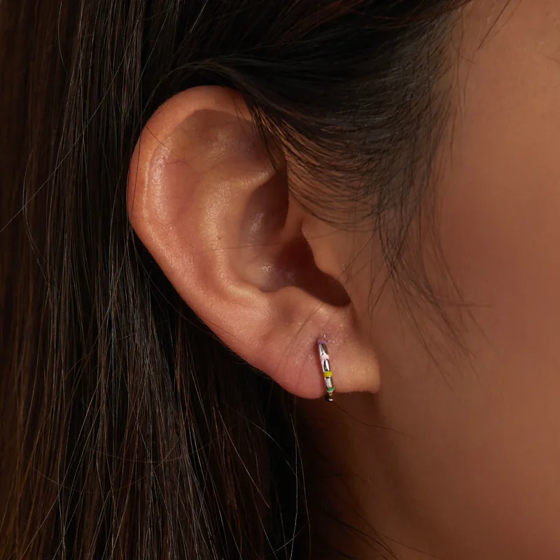 (image for) Pandora Style Mini Ribbon Hoop Earrings - SCE1284 - View 4