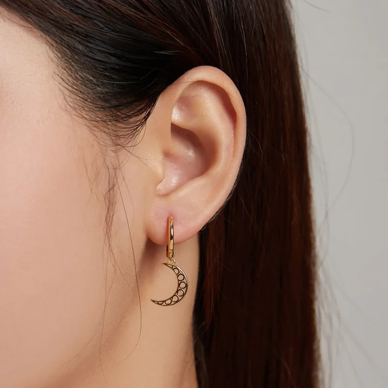 (image for) Pandora Style Minimalism - Crescent Hoop Earrings - SCE1191 - View 4