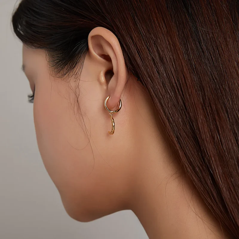 (image for) Pandora Style Minimalism - Crescent Hoop Earrings - SCE1191 - View 6