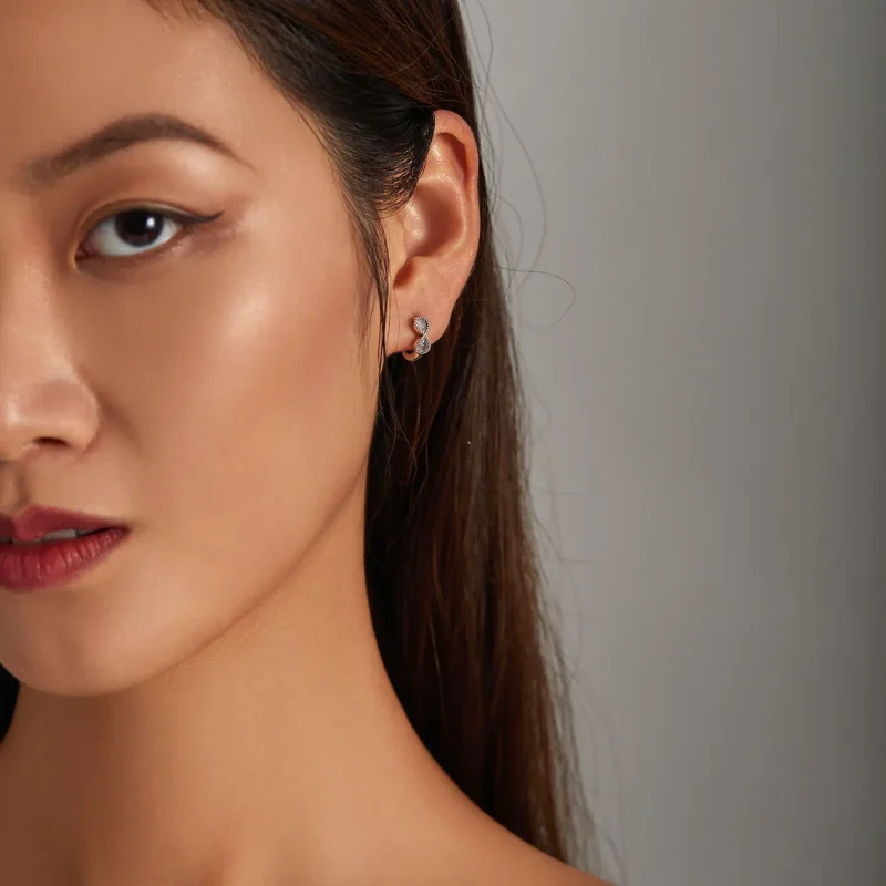 (image for) Pandora Style Minimalistic Infinity Symbol Hoop Earrings - BSE538 - View 6