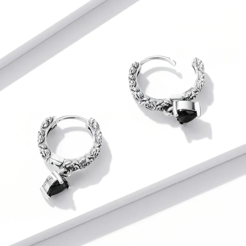 (image for) Pandora Style Night Rose Hoop Earrings - BSE535 - View 2