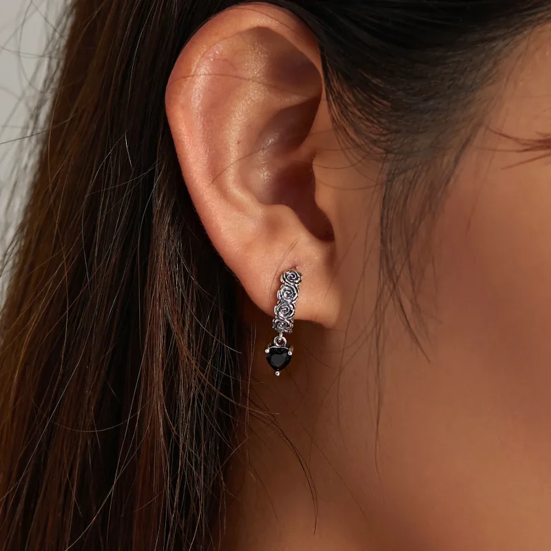 (image for) Pandora Style Night Rose Hoop Earrings - BSE535 - View 6