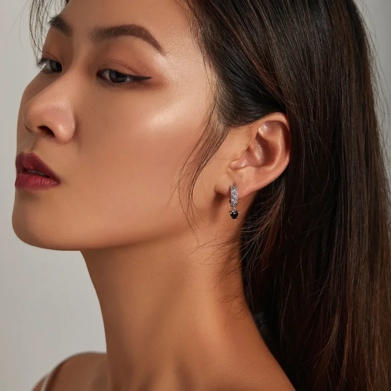 (image for) Pandora Style Night Rose Hoop Earrings - BSE535 - View 8