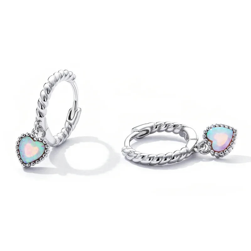 (image for) Pandora Style Opal Love Hoop Earrings - SCE1385 - View 2