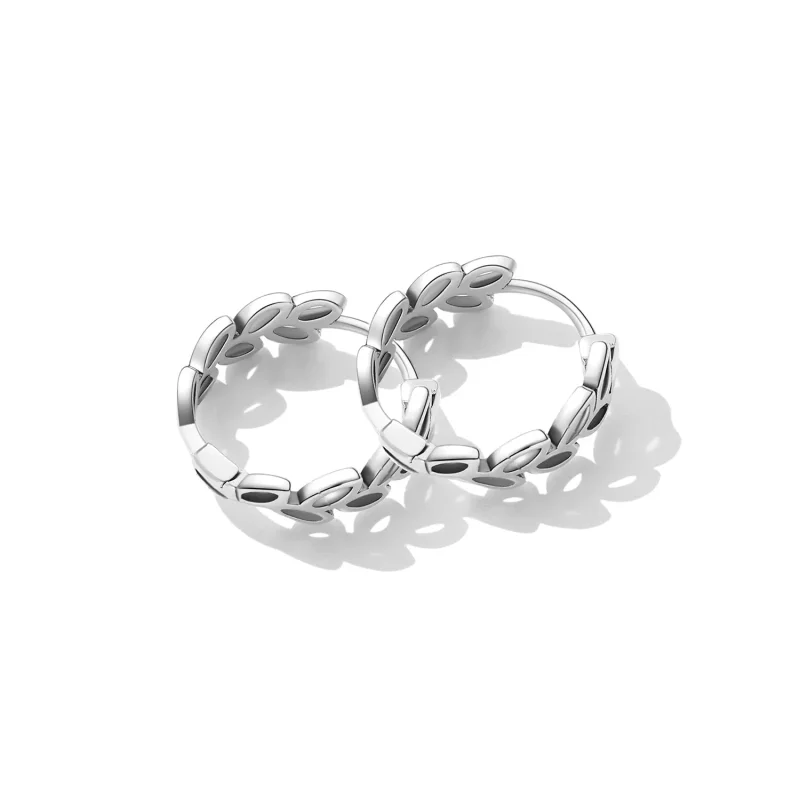 (image for) Pandora Style Openwork Out Leaves Hoop Earrings - SCE1461 - View 3