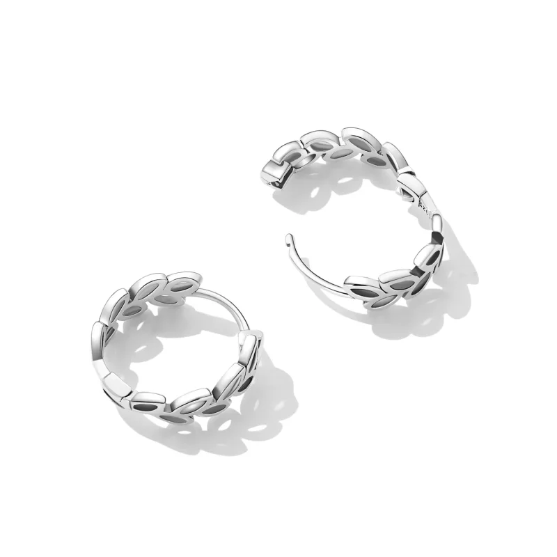 (image for) Pandora Style Openwork Out Leaves Hoop Earrings - SCE1461 - View 4