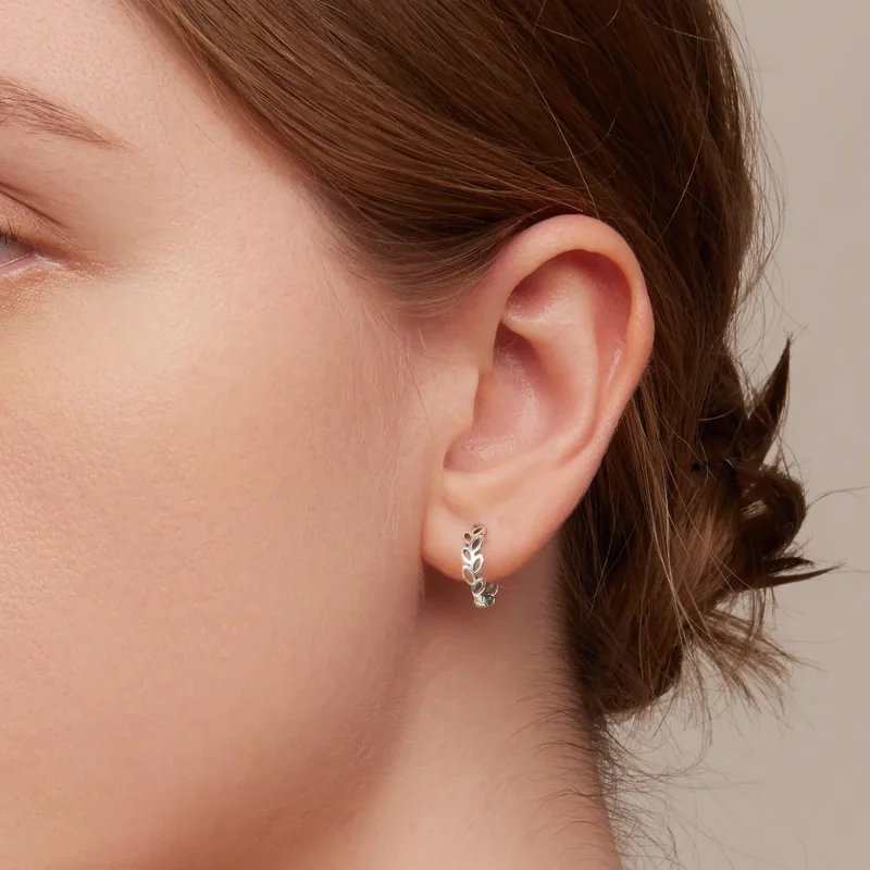 (image for) Pandora Style Openwork Out Leaves Hoop Earrings - SCE1461 - View 7
