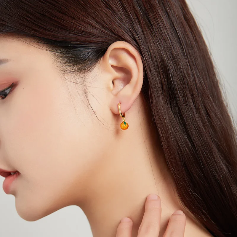 (image for) Pandora Style Orange Fun Hoop Earrings - SCE1078 - View 4