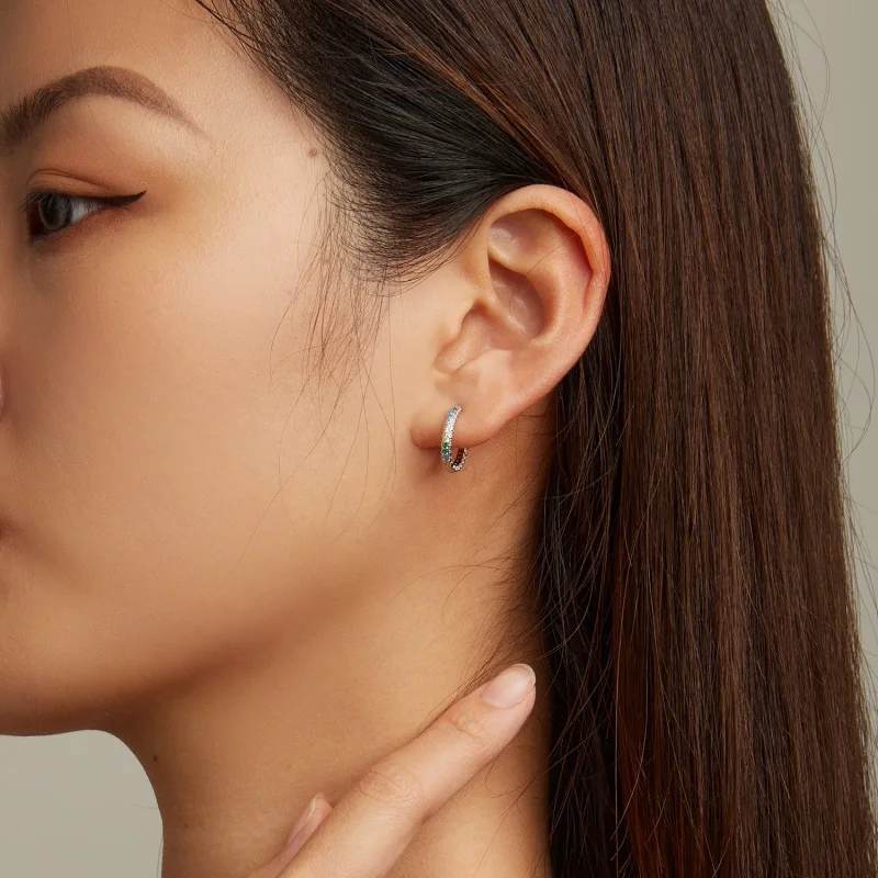 (image for) Pandora Style Pattern Color Zirconium Hoop Earrings - BSE683 - View 5