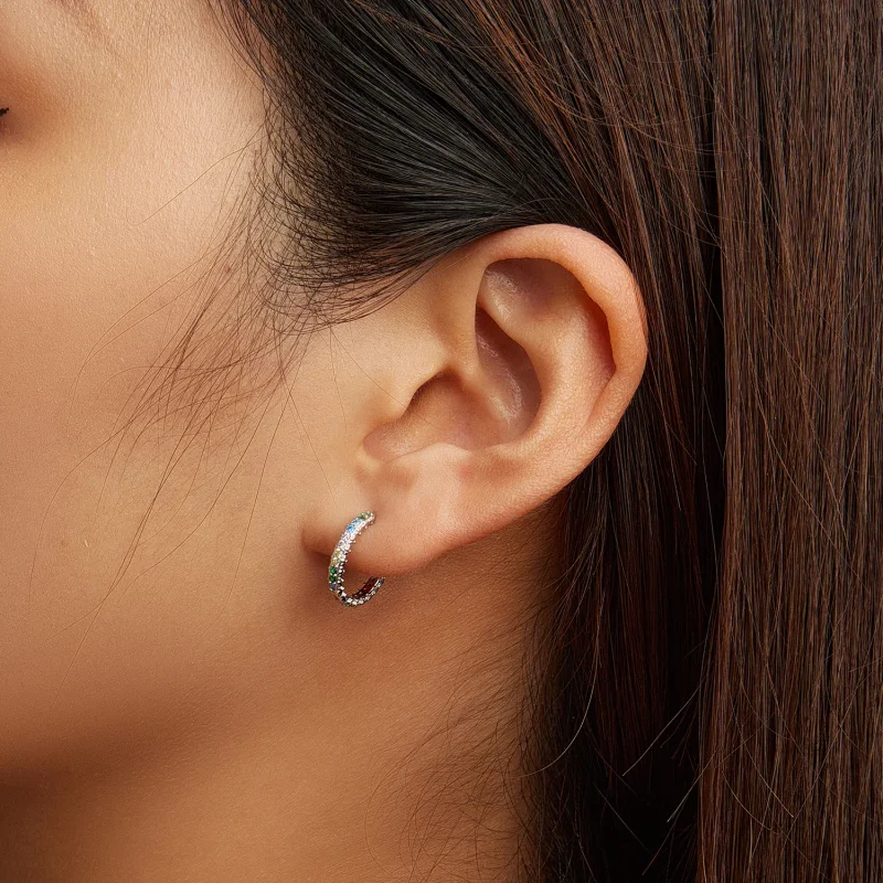 (image for) Pandora Style Pattern Color Zirconium Hoop Earrings - BSE683 - View 6