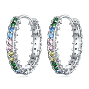 (image for) Pandora Style Pattern Color Zirconium Hoop Earrings - BSE683