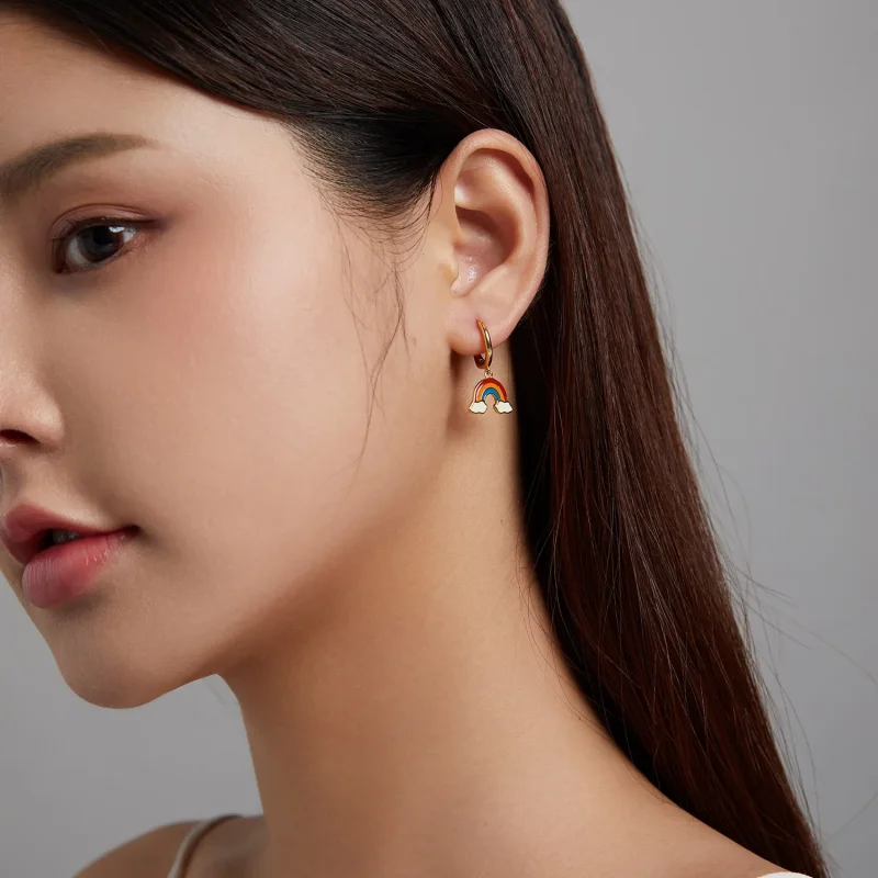 (image for) Pandora Style Pop Rainbow Hoop Earrings - SCE1238 - View 3