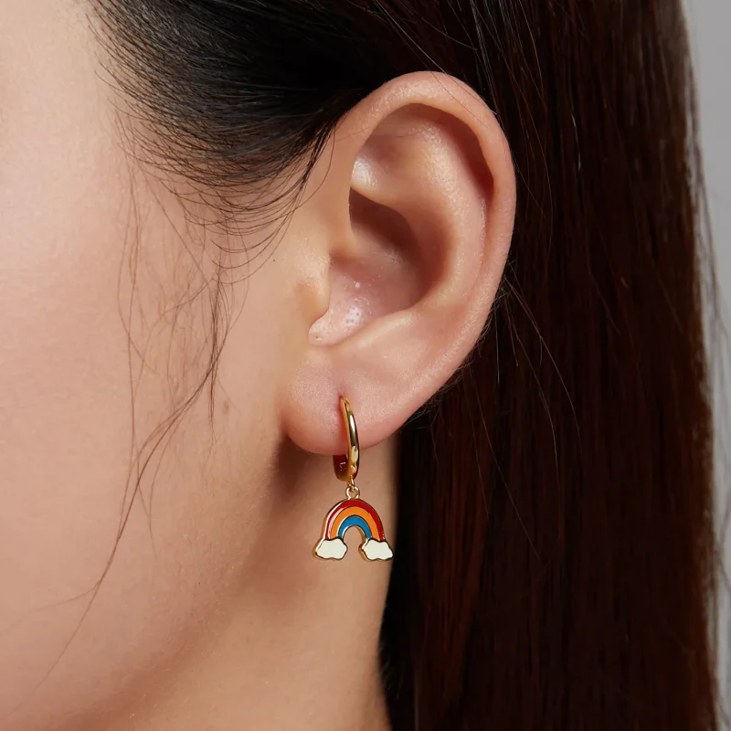 (image for) Pandora Style Pop Rainbow Hoop Earrings - SCE1238 - View 5
