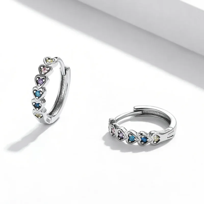 (image for) Pandora Style Rainbow Heart Hoop Earrings - SCE1275 - View 3