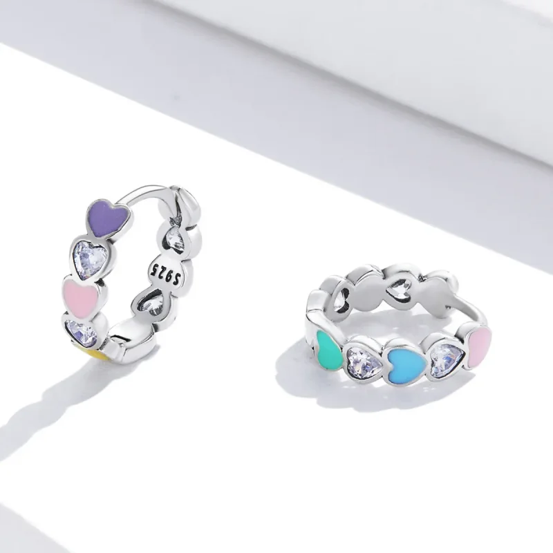 (image for) Pandora Style Rainbow Heart Hoop Earrings - SCE1342 - View 3
