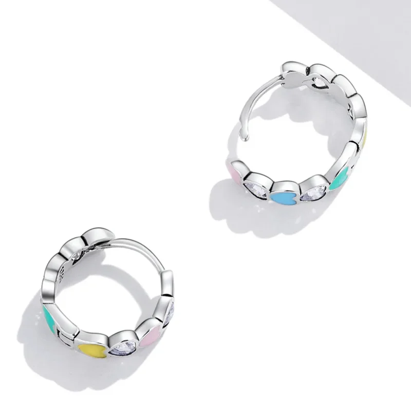 (image for) Pandora Style Rainbow Heart Hoop Earrings - SCE1342 - View 4