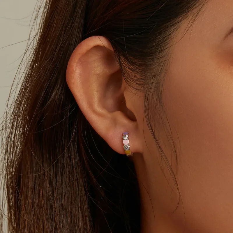 (image for) Pandora Style Rainbow Heart Hoop Earrings - SCE1342 - View 5