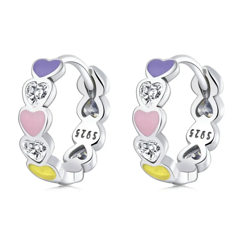 (image for) Pandora Style Rainbow Heart Hoop Earrings - SCE1342