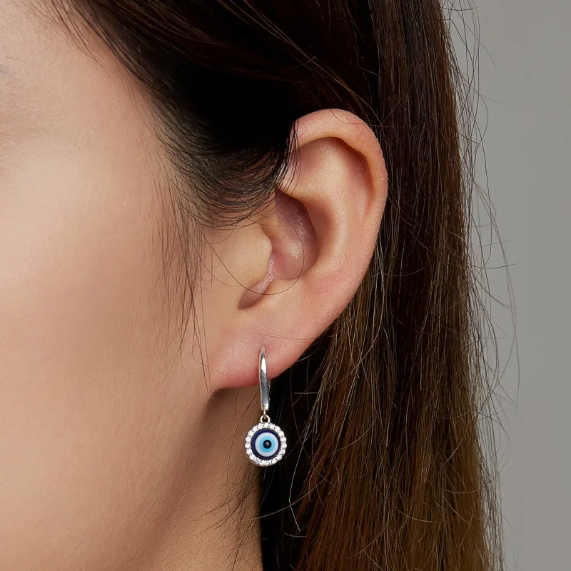 (image for) Pandora Style Resin Devil Eye Hoop Earrings - BSE638 - View 6