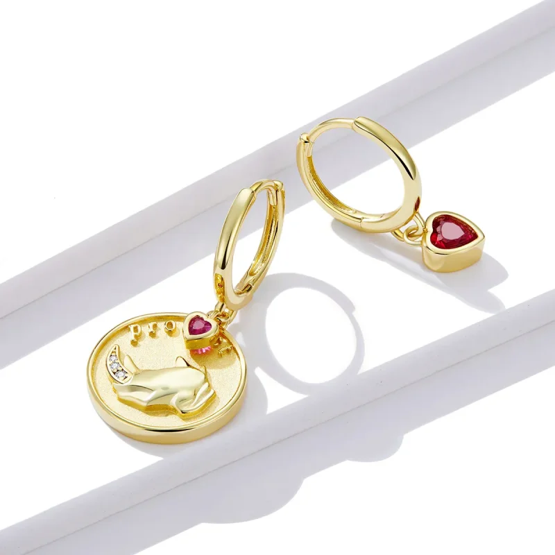 (image for) Pandora Style Rhino and Heart Hoop Earrings - BSE369-R - View 3