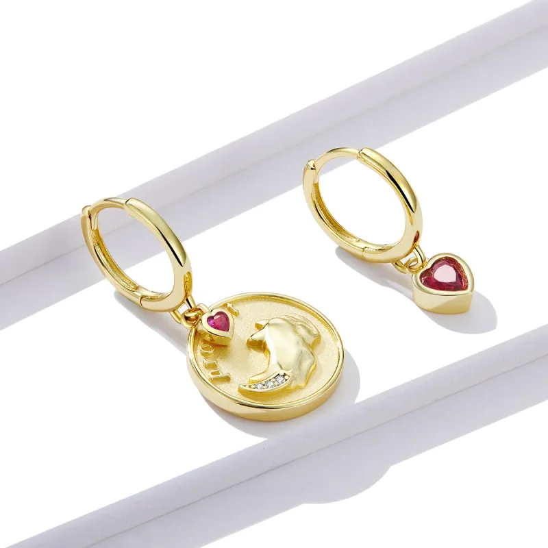 (image for) Pandora Style Rhino and Heart Hoop Earrings - BSE369-R - View 4