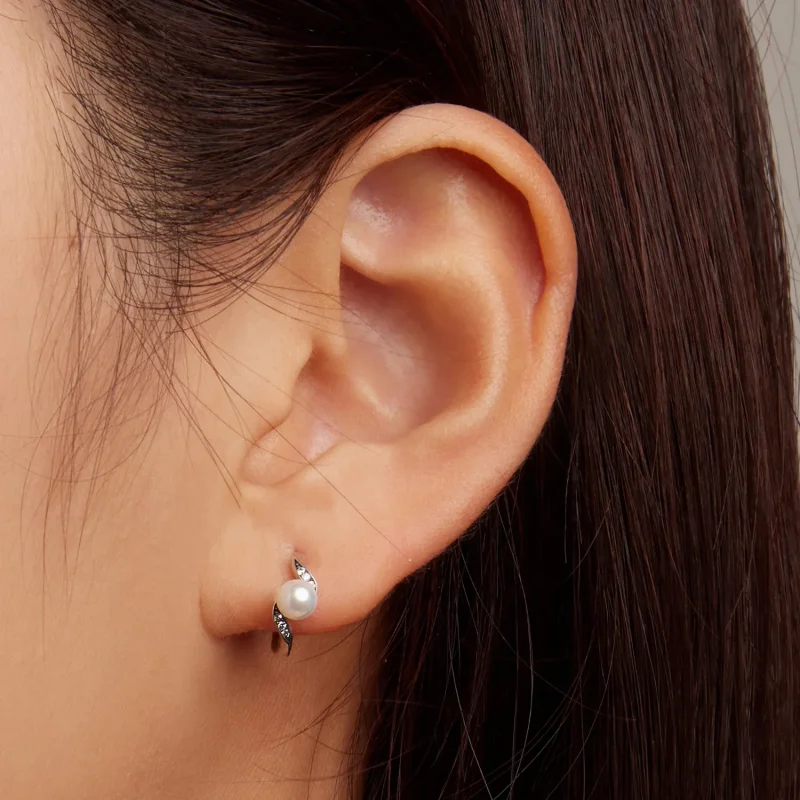 (image for) Pandora Style Shell Beads Hoop Earrings - BSE710 - View 6