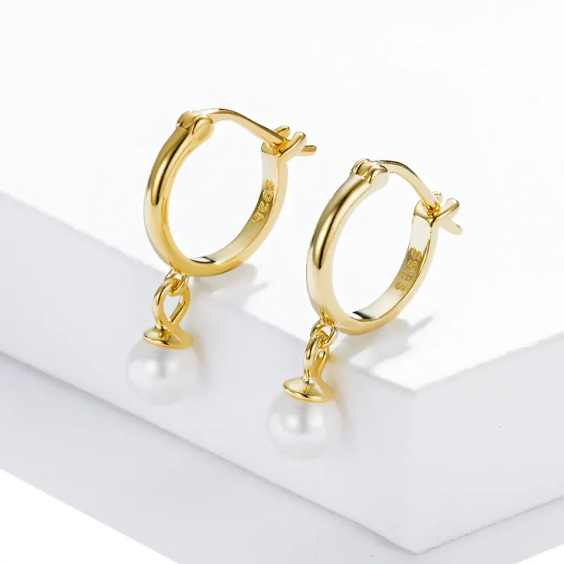 (image for) Pandora Style Shell Beads Hoop Earrings - SCE1257 - View 2