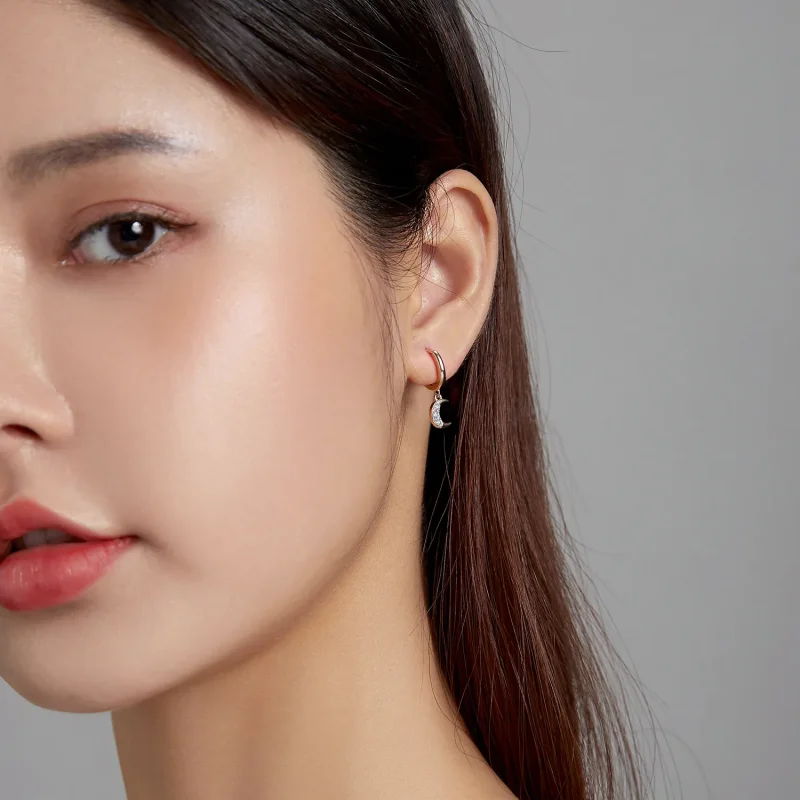 (image for) Pandora Style Shine The Moon Hoop Earrings - SCE1258 - View 3