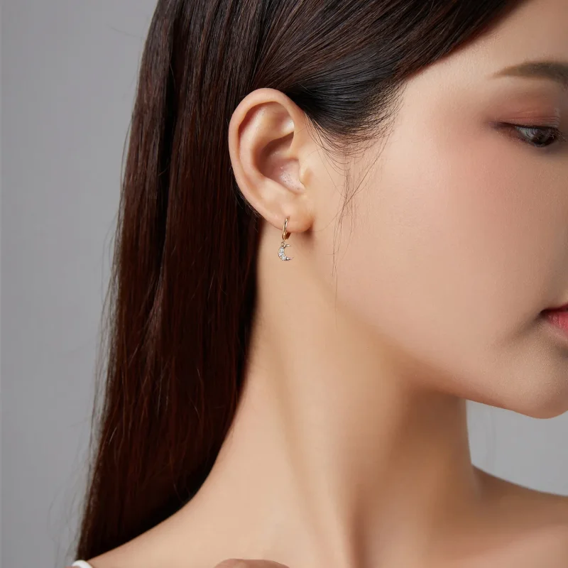(image for) Pandora Style Shine The Moon Hoop Earrings - SCE1258 - View 4