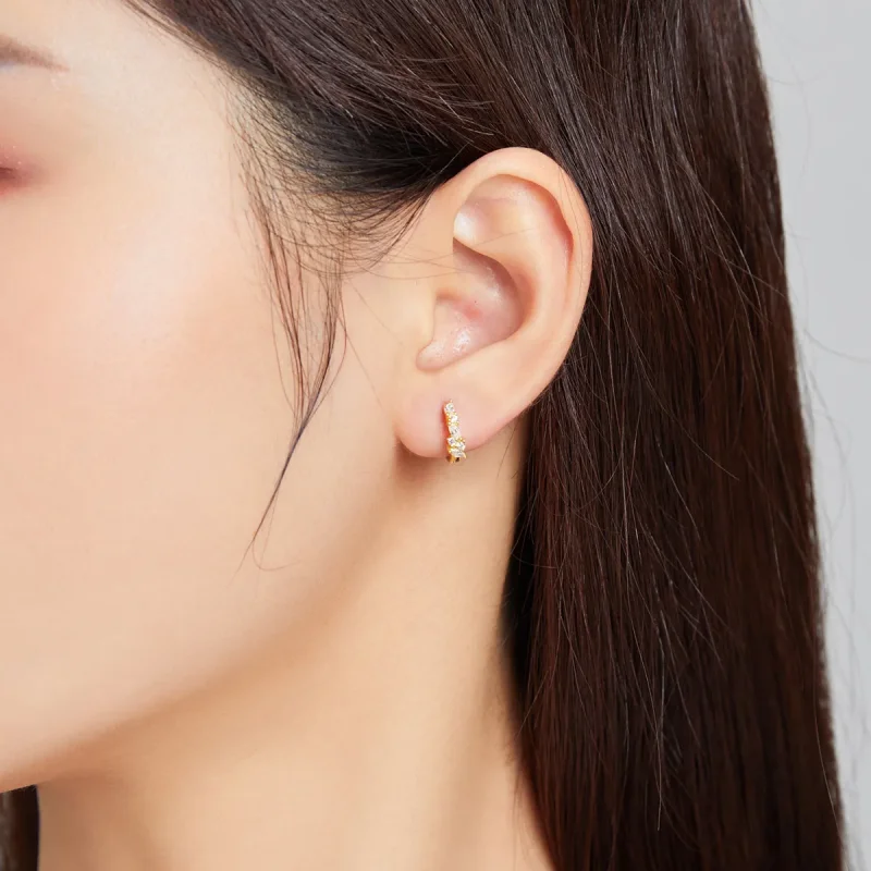 (image for) Pandora Style Shiny White Zirconium Hoop Earrings - SCE1102 - View 2