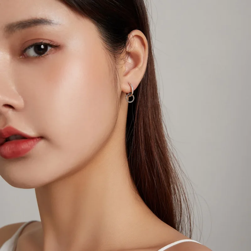 (image for) Pandora Style Shuanghuan Hoop Earrings - SCE1199 - View 6