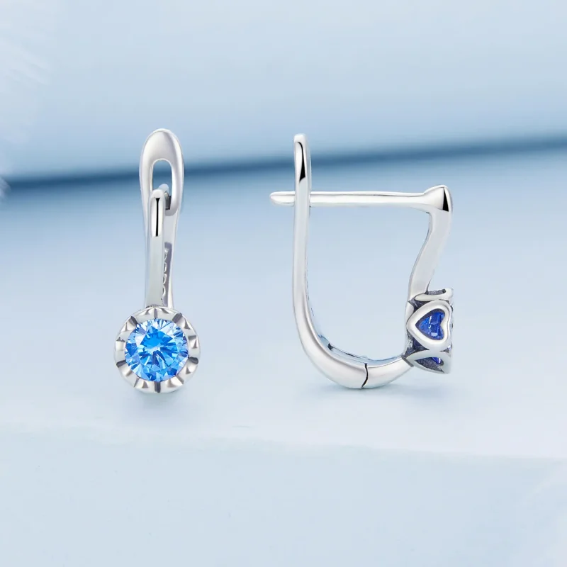 (image for) Pandora Style Simple Blue Zirconium Hoop Earrings - BSE686 - View 2