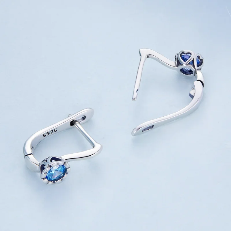 (image for) Pandora Style Simple Blue Zirconium Hoop Earrings - BSE686 - View 4