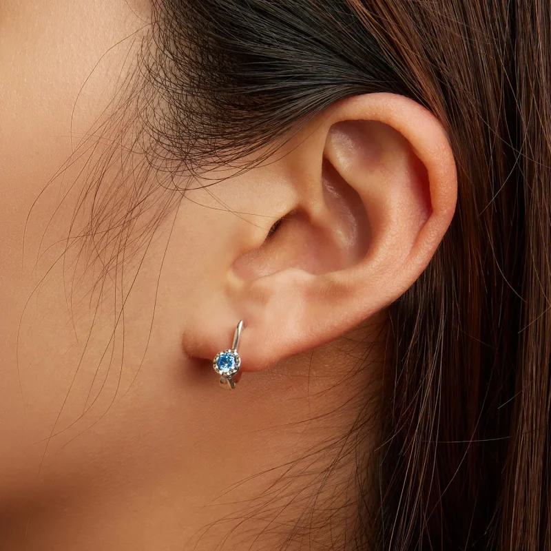 (image for) Pandora Style Simple Blue Zirconium Hoop Earrings - BSE686 - View 6