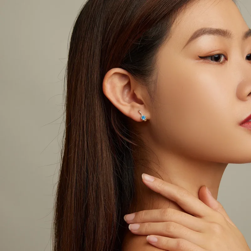 (image for) Pandora Style Simple Blue Zirconium Hoop Earrings - BSE686 - View 7