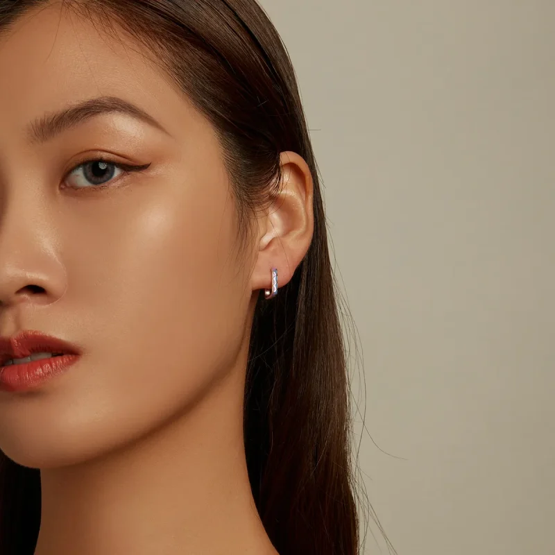 (image for) Pandora Style Simple Color Contrast Hoop Earrings - SCE1371-VT - View 6