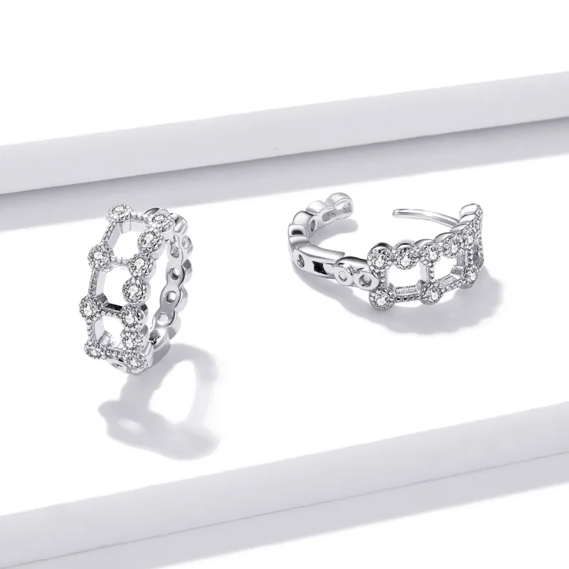 (image for) Pandora Style Simple Double Layer Hoop Earrings - BSE458 - View 4
