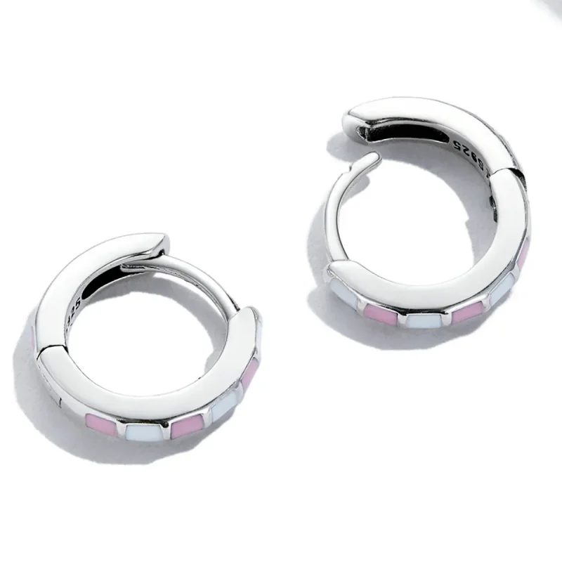 (image for) Pandora Style Simple Grid Hoop Earrings - SCE1372 - View 4