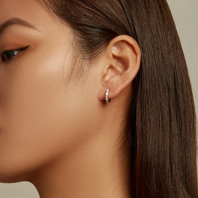(image for) Pandora Style Simple Grid Hoop Earrings - SCE1372 - View 5