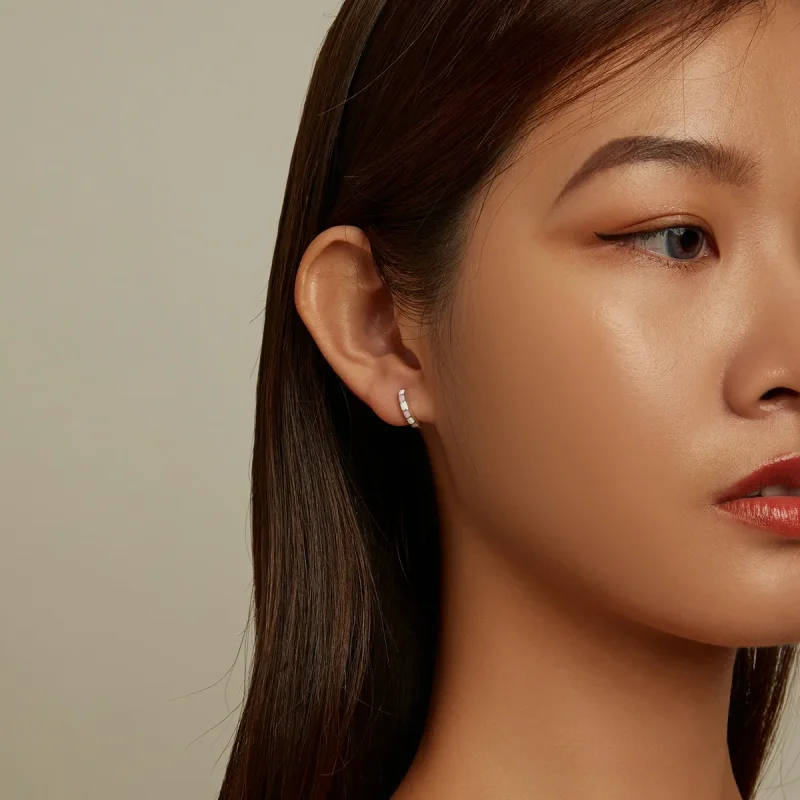 (image for) Pandora Style Simple Grid Hoop Earrings - SCE1372 - View 7