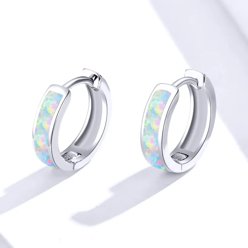 (image for) Pandora Style Simple Opal Hoop Earrings - SCE861 - View 4