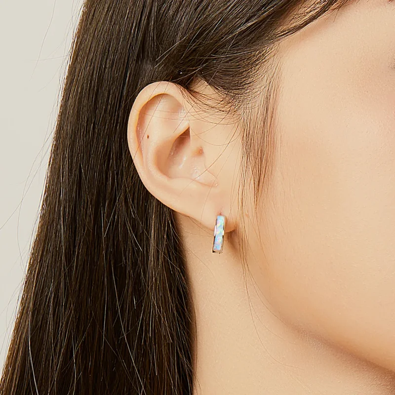 (image for) Pandora Style Simple Opal Hoop Earrings - SCE861 - View 7