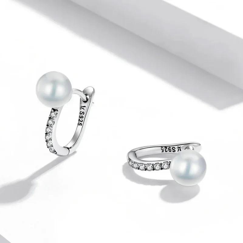 (image for) Pandora Style Simple Shell Beads Hoop Earrings - SCE1288 - View 3